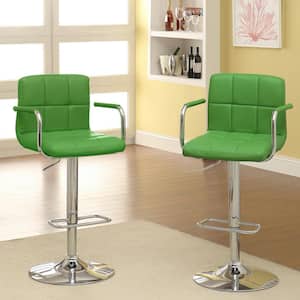 Lennocx 42.75 in. Green Low Back Metal Bar Stool with Faux Leather Seat (Set of 2)