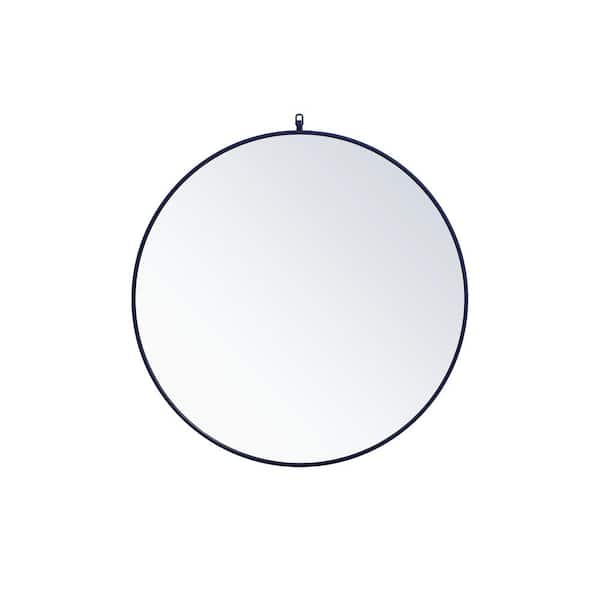 Unbranded Timeless Home 36 in. W x 36 in. H x Midcentury Modern Metal Framed Round Blue Mirror