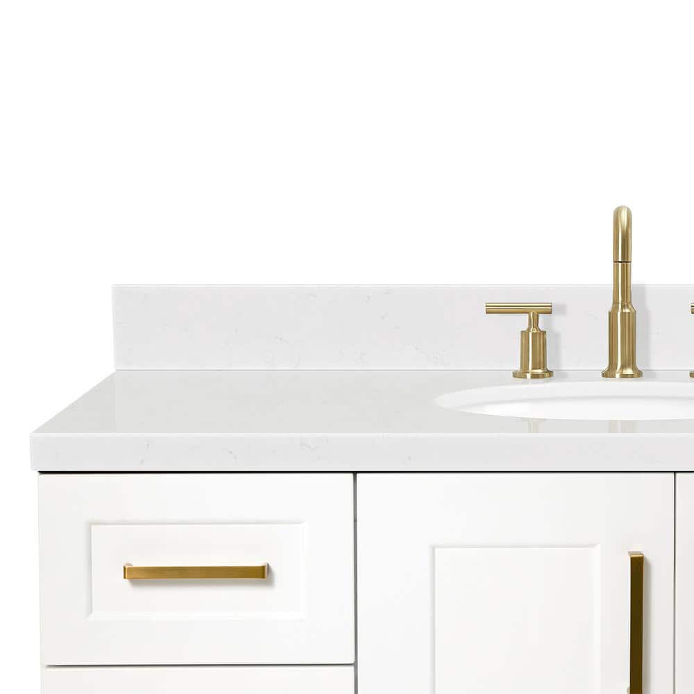 White Freestanding Single Bathroom Vanity with Carrara Quartz Top