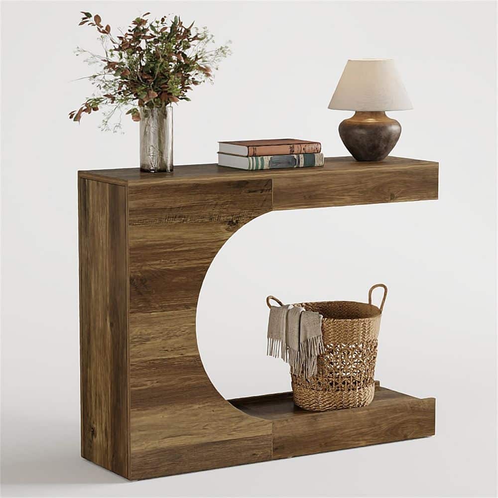 Turrella 39.4 in. Rustic Brown Rectangle Engineered Wood Console Table with Storage, Small Entryway Table Sofa Table price history on PriceWatchPro