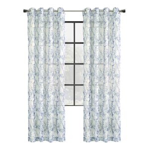 Jenny Indigo Polyester Chiffon 52 in. W x 63 in. L Grommet Indoor Light Filtering Curtain (Single-Panel)