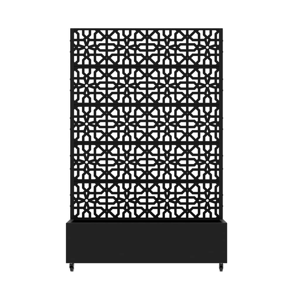 47 in. L x 16 in. W x 72 in. H Mosaic Geometric Lattice Trellis Black Iron Rect Outdoor Rolling Planter (1-Pack) price history on PriceWatchPro