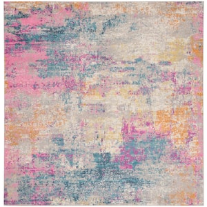 Passion Ivory Multicolor 8 ft. x 8 ft. Abstract Contemporary Square Area Rug