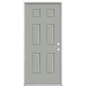 36 in. x 80 in. 6-Panel Left Hand Inswing Painted Smooth Fiberglass Prehung Front Exterior Door No Brickmold