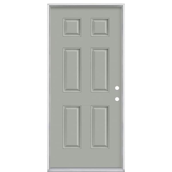 36 in. x 80 in. 6-Panel Left Hand Inswing Painted Smooth Fiberglass Prehung Front Exterior Door No Brickmold