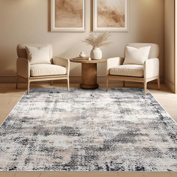 Alpha Beige 5 ft. x 7 ft. Abstract Indoor Area Rug