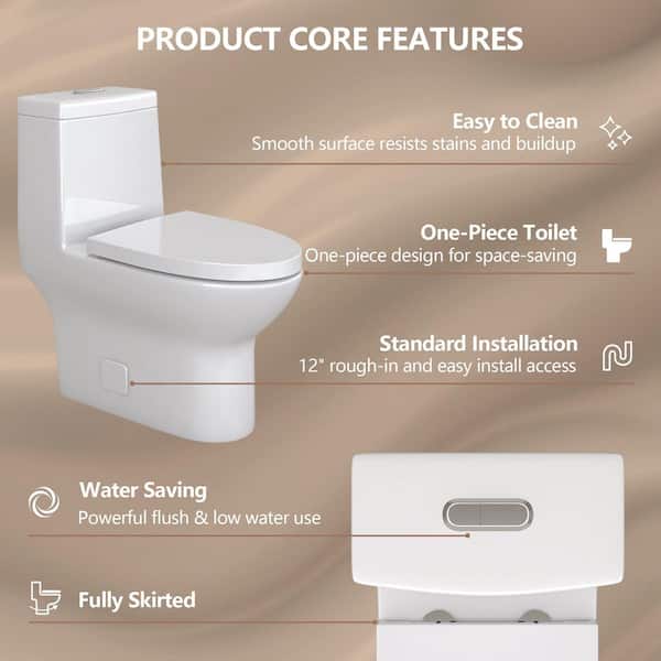 1.1/1.6 GPF Dual-Flush Elongated Height Chair 1-Piece Ceramic Round Toilet in White with Soft Close Seat Included