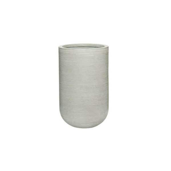 PotteryPots 11.02 in. W x 17.72 in. H Small Round Light Grey Ficonstone Indoor Outdoor Horizontally Ridged Cody High Planter