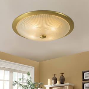 Triturado 23 in. 4-Light Brass Flush Mount with Crushed Ribbed Glass Shade