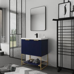29.5 in. W x 18.1 in. D x 35 in. H in Navy Blue Resin Vanity Top Freestanding Bathroom Vanity with Resin Basin Top