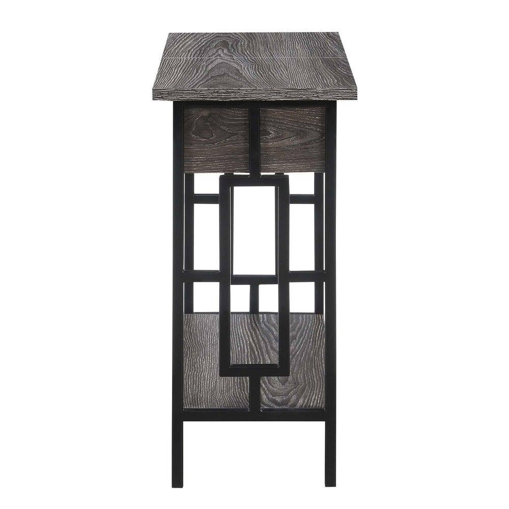 Weathered Gray and Black Wood-Metal End Table with Charging Station