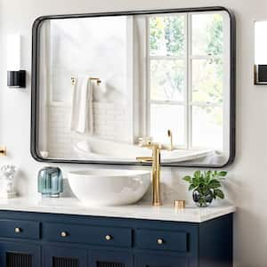 Black 30 in. W x 40 in. H Modern Vanity Rectangle Metal Framed Large Wall Mirror, Horizontally or Vertically Hanging