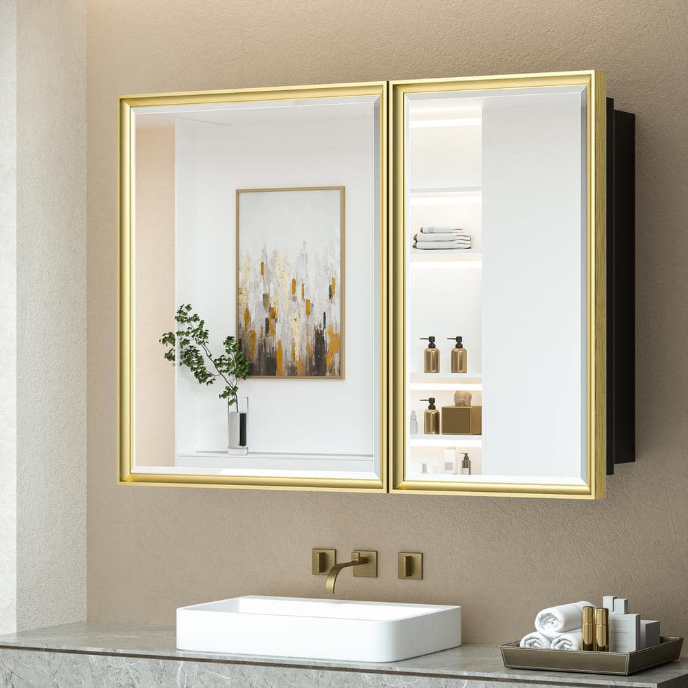 Gold medicine cabinet mirror sales