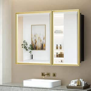 40 in. W x 30 in. H Rectangular Aluminum Alloy Gold Framed Recessed/Surface Mount Medicine Cabinet with Mirror