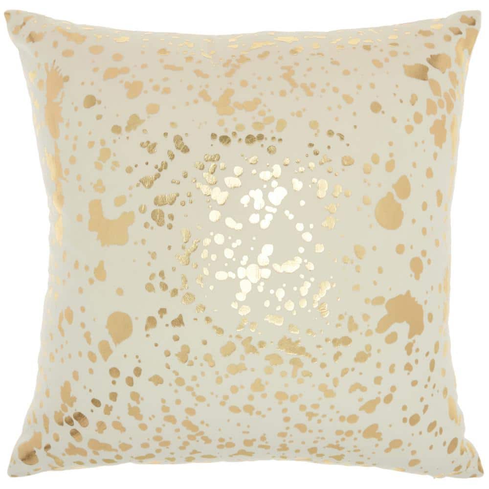 Ivory and Gold Embroidered Square Throw Pillow 18" x 18"
