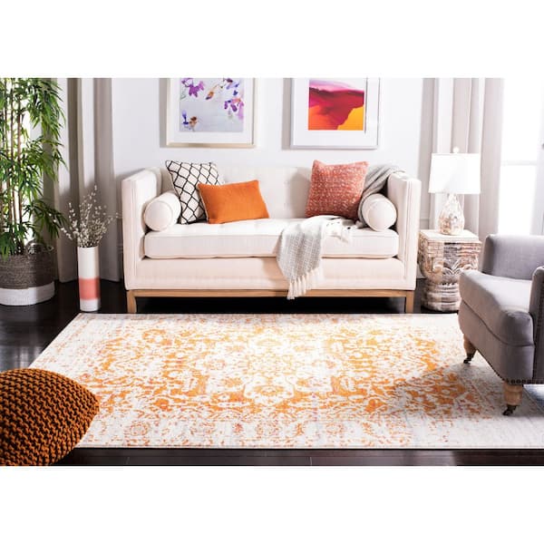 SAFAVIEH Madison Orange/Ivory 7 ft. x 7 ft. Distressed Border