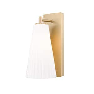 Farrell 1-Light Modern Gold Wall Sconce with White Glass Shade