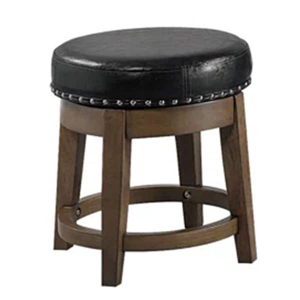 Benjara 13 in. Black, Oak Brown and Silver Backless Wooden Frame Bar Stool with Faux Leather Seat