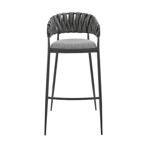 Armen Living Vigona 35-39 in. Grey Metal 26 in. Bar Stool with Faux Leather Seat