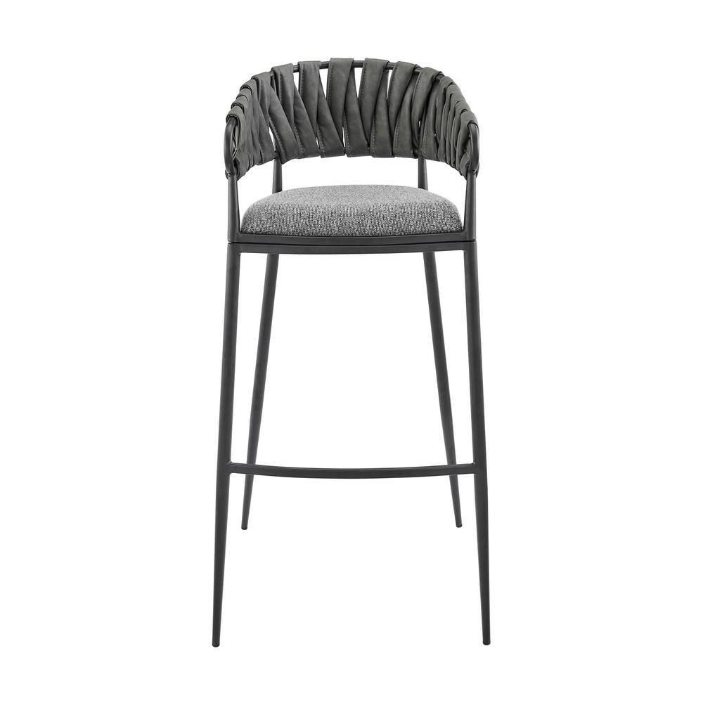 Sleek Gray Fabric and Faux Leather Counter Stool with Black Metal Frame