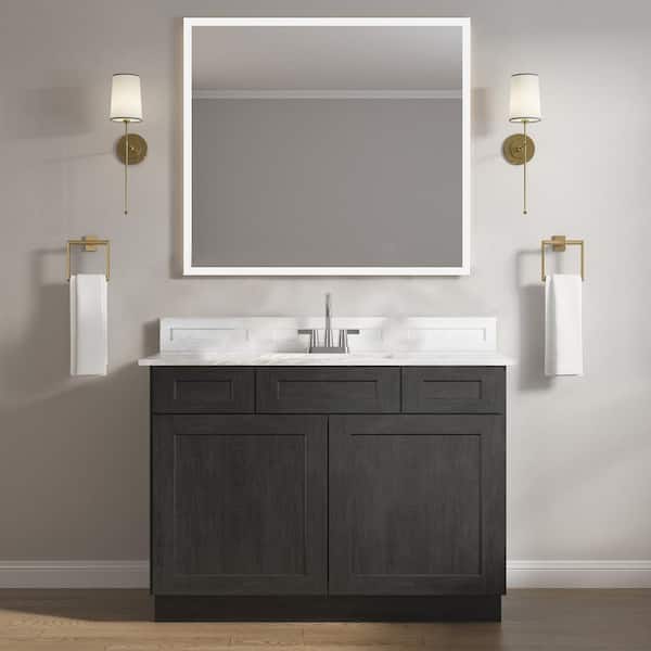 HOMLUX 2-Drawer 42 in. W x 21 in. D x 34.5 in. H Ready to Assemble Bath Vanity Cabinet without Top in Shaker Charcoal