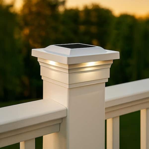 CLASSY CAPS Majestic 5 in. x 5 in. Outdoor White Vinyl LED Solar