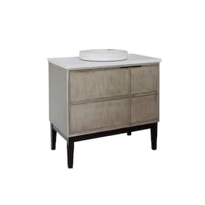 Scandi 37 in. W x 22 in. D Bath Vanity in Brown with Quartz Vanity Top in White with White Round Basin