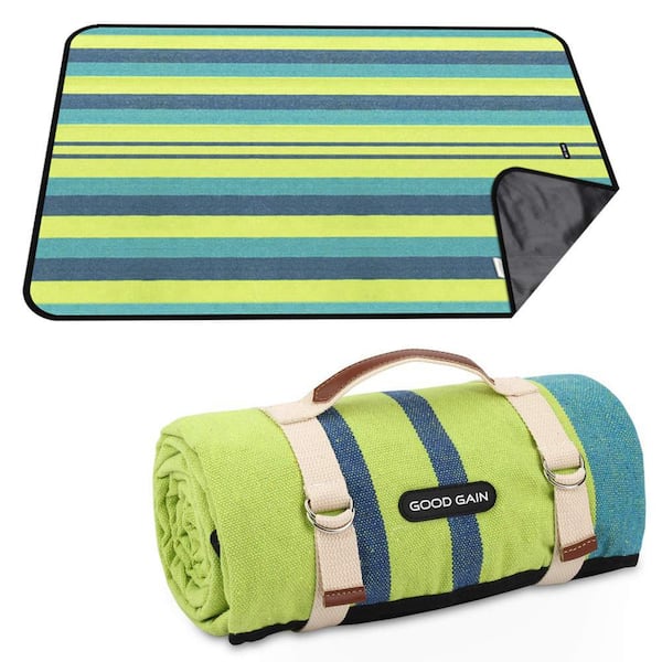Unbranded Foldable Portable Picnic Blanket with Carry Strap for Outdoor Camping Party, Wet Grass, Hiking(Lemon Green)
