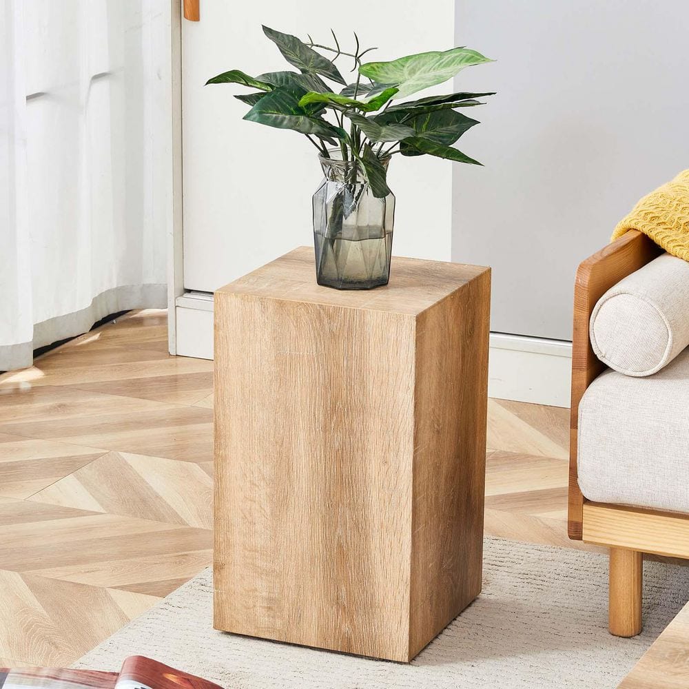 12 in. Natural Square MDF Mid Century Modern End Table Small Coffee Table F