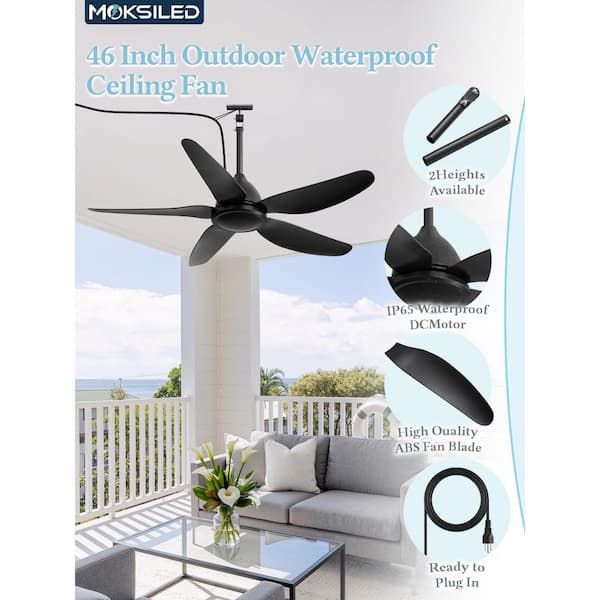MOKSILED 46 in Outdoor Ceiling Fans without Light, Remote