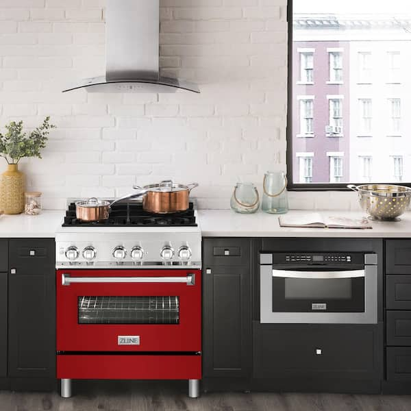 ZLINE KITCHEN & BATH Gas range 36-in 6 Burners 4.6-cu ft Convection Oven  Freestanding Natural Gas Range (Durasnow Stainless Steel with Red Gloss  Door) at