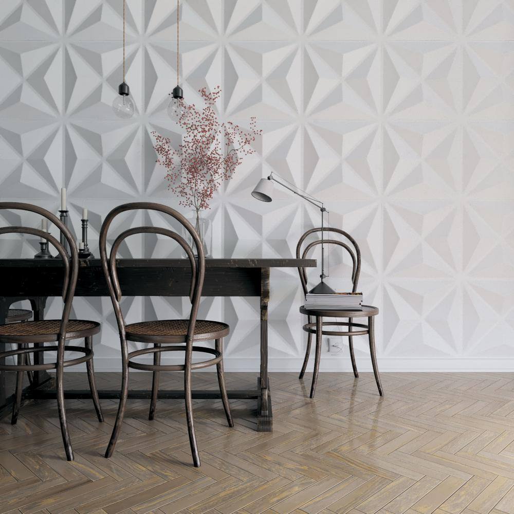 White PVC 3D Textured Decorative Wall Panel 19.63"