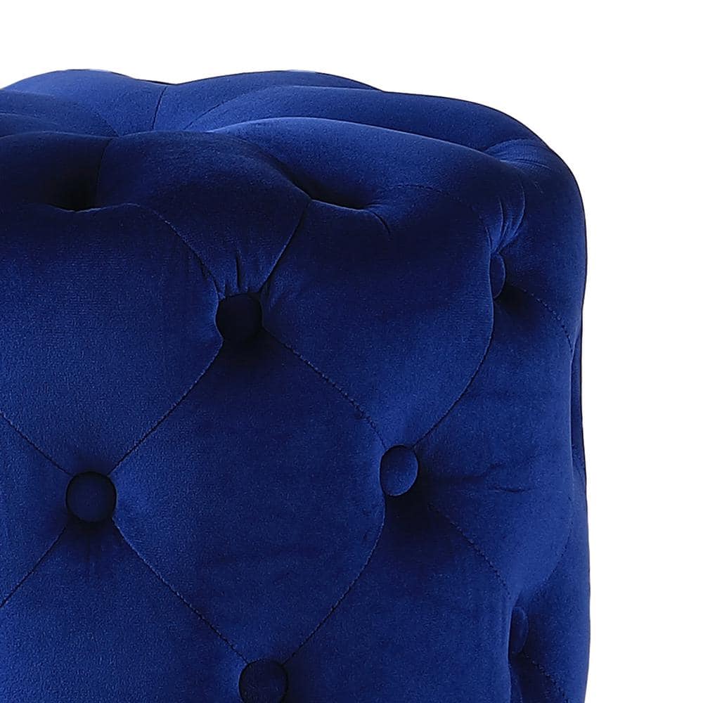 Jacobson Round Blue Tufted Velvet Ottoman with Stainless Steel Base