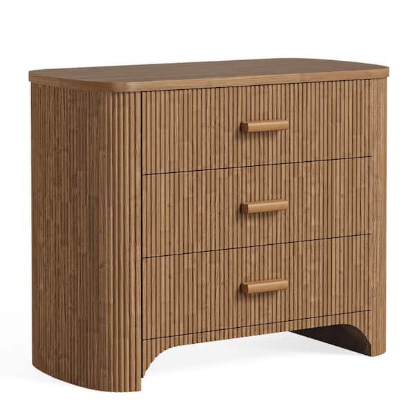 Kerlin 31.5'' Brown Rectangle Wood Sofa End Side Table Farmhouse 3 Drawers Bedside Industrial Nightstand Home Office