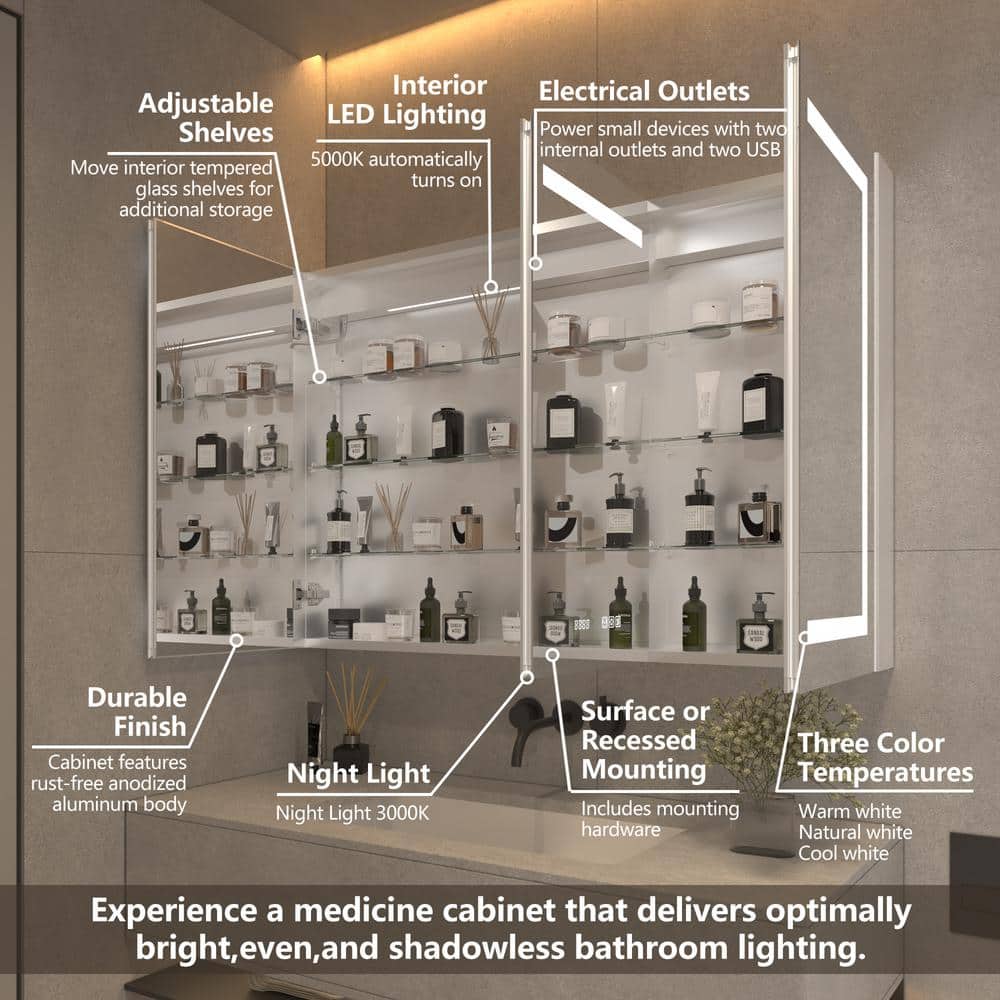 48'' x 32'' Silver Aluminum LED Medicine Cabinet with Mirror