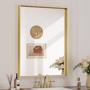 22 in. W x 30 in. H Rectangular Framed Aluminum Square Corner Wall Mount Bathroom Vanity Mirror in Brushed Brass