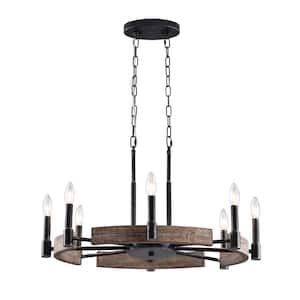 Bellini 8-Light Weathered Wood Rustic Farmhouse Chandeliers for Dining Room, Modern Kitchen Island Wood Pendant Light