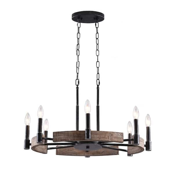 Oaks Aura Bellini 8-Light Weathered Wood Rustic Farmhouse Chandeliers for Dining Room, Modern Kitchen Island Wood Pendant Light