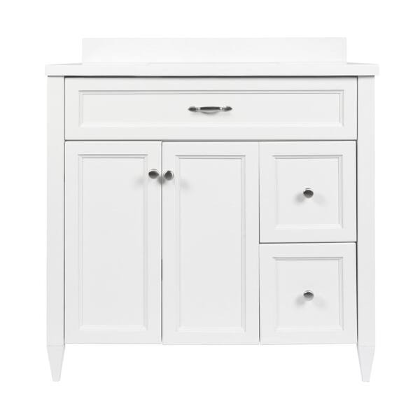Ella Vail 37 in. W x 22 in. D x 36 in. H Bath Vanity in White with White Cultured Marble Top with Backsplash