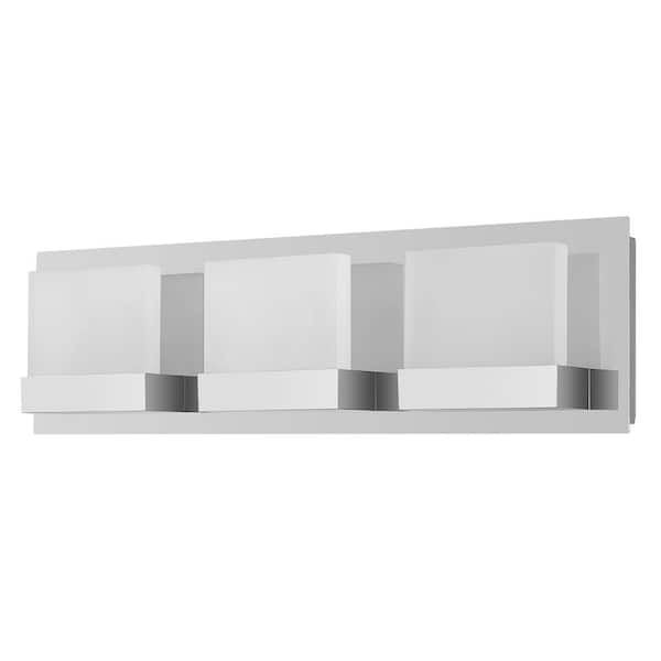 Edvivi Irene 18 in. 3-Light Chrome Modern Integrated LED Vanity Light with Square Frosted Acrylic Shade for Bathroom