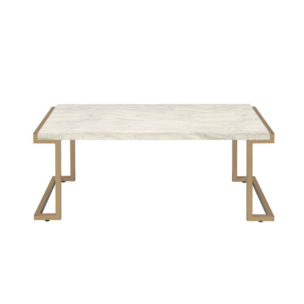 Contemporary Rectangular Lift-Top Coffee Table in Beige Faux Marble & Champagne