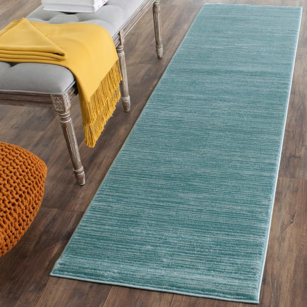 Vision Aqua 2 ft. x 12 ft. Solid Runner Rug