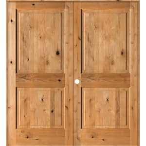 72 in. x 80 in. Rustic Knotty Alder 2-Panel Right-Handed Clear Stain Wood Double Prehung Interior Door with Square Top