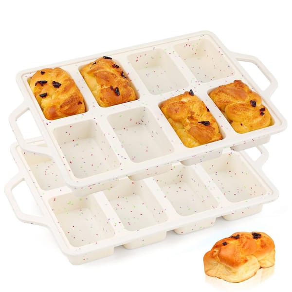Silicone Mini Loaf Pans with Metal Reinforced Frame, Non-stick Silicone Bread Pan for Baking, White (2-Pack)