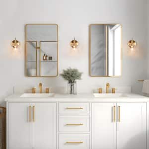 Plated Brass Bathroom Vanity Sconce 6 in. 1-Light Powder Room Wall Light with Tapered Drum Clear Seedy Glass Shade