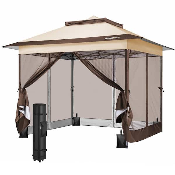 VIVOHOME 10 ft. x 10 ft. Double-Tiered Roof Pop Up Beige Canopy