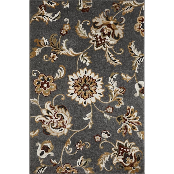 LOOMAKNOTI Ohanzah Ostorn Cream 5 ft. 3 in. x 7 ft. 3 in. Floral Polypropylene Indoor Area Rug