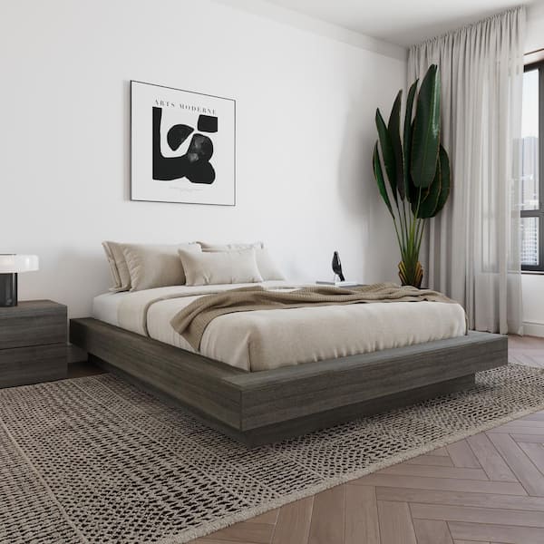 Marconi Gray Oak Frame Queen Size Platform Bed