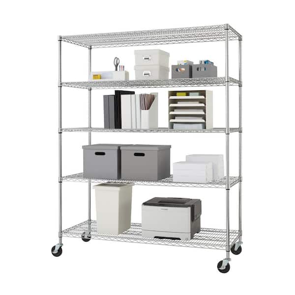 Steel Wire Shelving Unit, 5 Tier Wire Shelving With Wheels