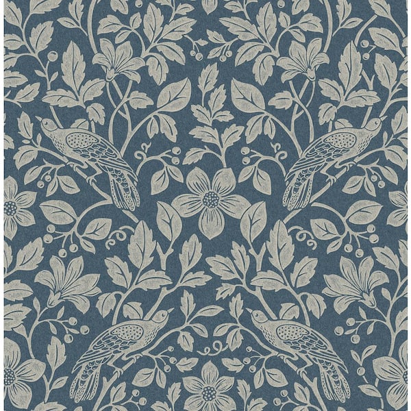 Dark Blue Marlow Bird Vine Wallpaper